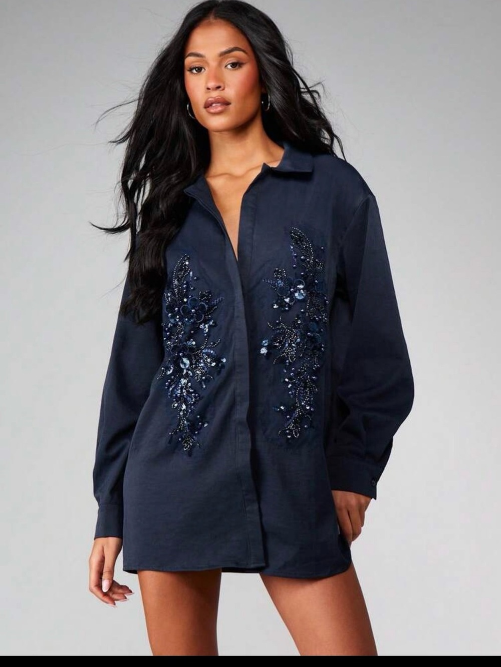 Missguided Navy Embellished Button-Down Shirt